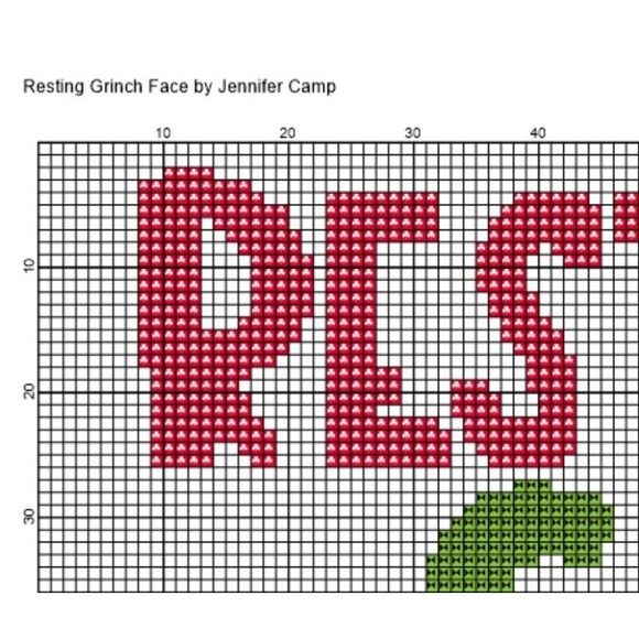 The Grinch Resting Grinch Face Counted Cross Stitch Pattern Chart‎ - Picture 5 of 6